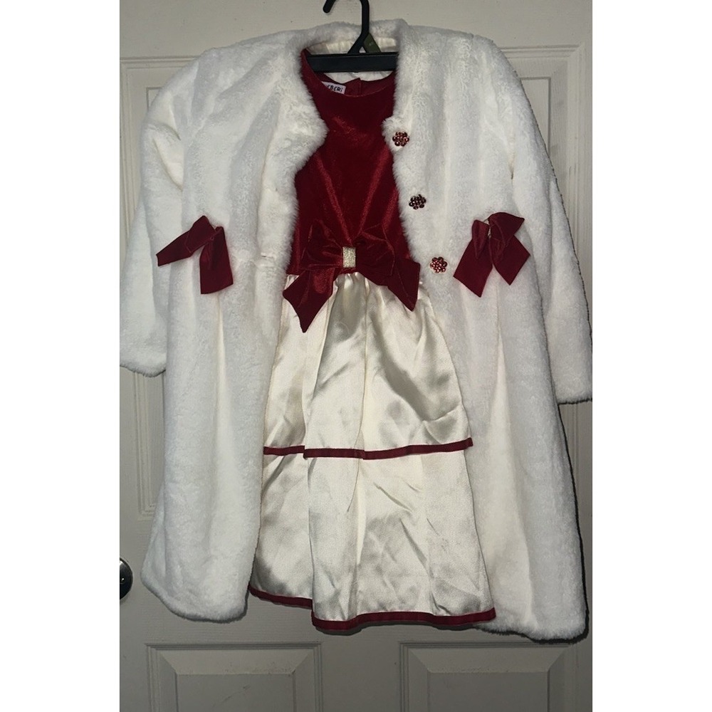 Blueberi Boulevard Girls' Holiday Christmas Dress & Coat Set, Sizes 8 Red/white
